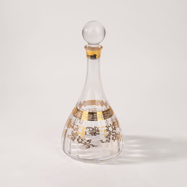 MANIFATTURA MURANESE : Bottiglia con tappo sferico in vetro trasparente  - Asta Incanti d'Arte - Associazione Nazionale - Case d'Asta italiane