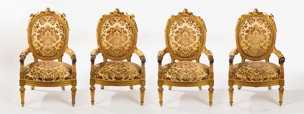 Quattro poltrone in legno intagliato e dorato, secolo XIX  - Asta Incanti d'Arte - Associazione Nazionale - Case d'Asta italiane