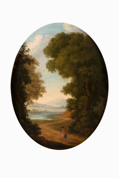 Scuola romana, fine secolo XVIII - inizi secolo XIX : Due paesaggi con viandanti  - Asta Incanti d'Arte - Associazione Nazionale - Case d'Asta italiane
