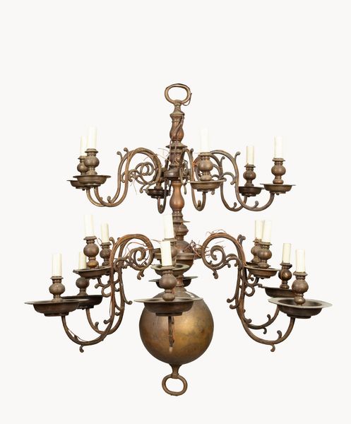 Antico lampadario olandese in bronzo su due ordini  - Asta Incanti d'Arte - Associazione Nazionale - Case d'Asta italiane