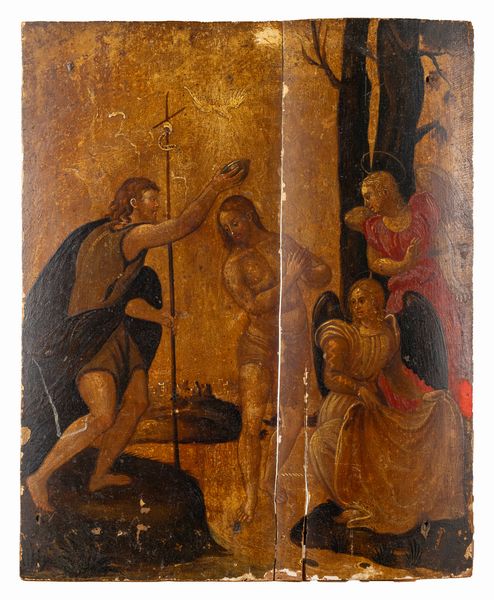 Scuola veneto-cretese, fine secolo XVI : Battesimo di Cristo  - Asta Incanti d'Arte - Associazione Nazionale - Case d'Asta italiane