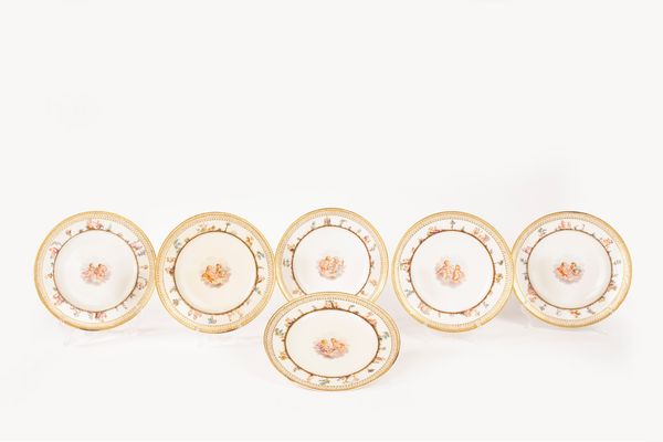 Set di sei piatti in porcellana policroma, manifattura di Meissen, secolo XIX  - Asta Incanti d'Arte - Associazione Nazionale - Case d'Asta italiane