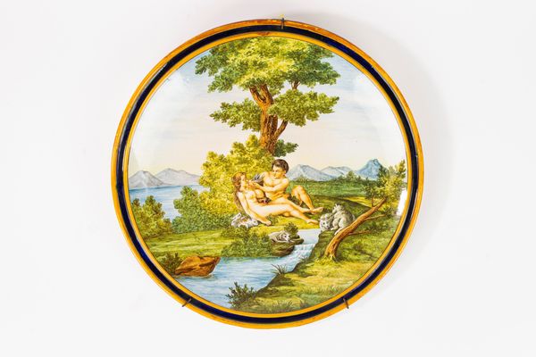 Piatto da parata in maiolica policroma istoriata. Manifattura di Ginori, fine secolo XIX  - Asta Incanti d'Arte - Associazione Nazionale - Case d'Asta italiane
