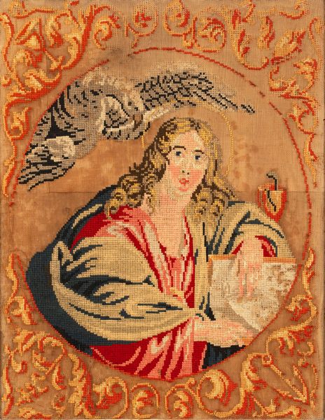 Arazzo raffigurante San Giovanni Evangelista entro cornice tra motivi a volute, secolo XIX  - Asta Incanti d'Arte - Associazione Nazionale - Case d'Asta italiane