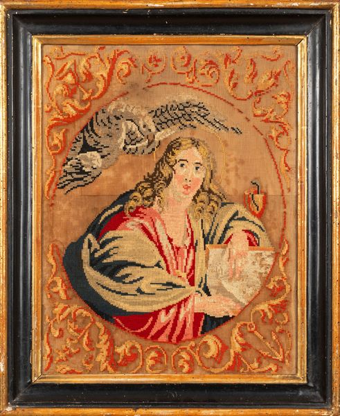 Arazzo raffigurante San Giovanni Evangelista entro cornice tra motivi a volute, secolo XIX  - Asta Incanti d'Arte - Associazione Nazionale - Case d'Asta italiane
