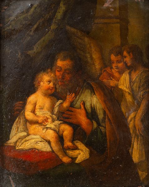 Scuola dell'Italia centrale, secolo XVII : San Giuseppe con il Bambino e due Angeli  - Asta Incanti d'Arte - Associazione Nazionale - Case d'Asta italiane