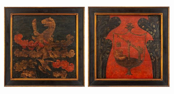 Scuola dell'Italia settentrionale, secolo XVII : Due tavelle da soffitto con stemmi nobiliari  - Asta Incanti d'Arte - Associazione Nazionale - Case d'Asta italiane