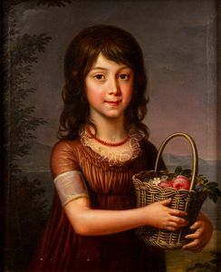 Scuola italiana, inizi del secolo XIX - Ritratto di bambina con cesto di fiori