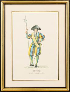 Lotto composto da quattro stampe raffiguranti costumi delle Guardie Svizzere  - Asta Incanti d'Arte - Associazione Nazionale - Case d'Asta italiane