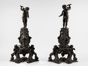 Coppia di grandi alari in bronzo. Da un modello di NiccolÃ² Roccatagliata (Genova 1559-Venezia, 1629)  - Asta Incanti d'Arte - Associazione Nazionale - Case d'Asta italiane