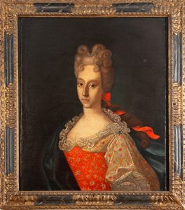 Scuola dell'Italia settentrionale, secolo XVIII : Ritratto di gentildonna a mezzo busto con fiocco rosso  - Asta Incanti d'Arte - Associazione Nazionale - Case d'Asta italiane
