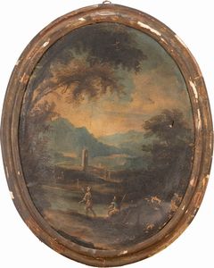Scuola veneta, secolo XVIII : Paesaggi con figure  - Asta Incanti d'Arte - Associazione Nazionale - Case d'Asta italiane
