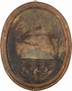 Scuola veneta, secolo XVIII : Paesaggi con figure  - Asta Incanti d'Arte - Associazione Nazionale - Case d'Asta italiane