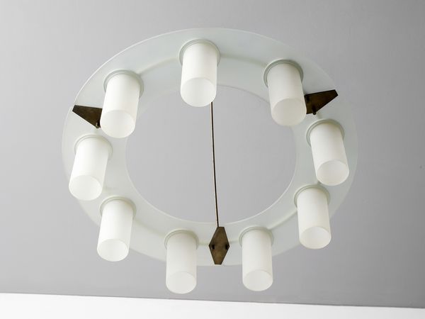 STILUX : Lampada a sospensione a nove luci, Milano.  - Asta Asta 503 | DESIGN E ARTI DECORATIVE DEL NOVECENTO Virtuale - Associazione Nazionale - Case d'Asta italiane
