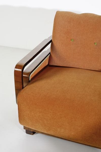 MANIFATTURA ITALIANA : Divano a due posti e coppia di poltrone.  - Asta Asta 503 | DESIGN E ARTI DECORATIVE DEL NOVECENTO Virtuale - Associazione Nazionale - Case d'Asta italiane