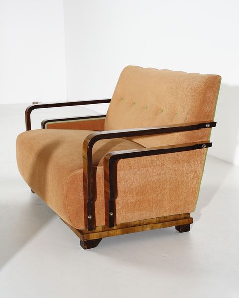 MANIFATTURA ITALIANA : Divano a due posti e coppia di poltrone.  - Asta Asta 503 | DESIGN E ARTI DECORATIVE DEL NOVECENTO Virtuale - Associazione Nazionale - Case d'Asta italiane