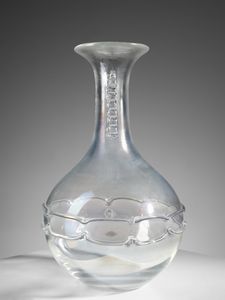 L. ZANETTI : Grande vaso a collo allungato decorato con morise e fili di vetro orizzontali, Murano .  - Asta Asta 503 | DESIGN E ARTI DECORATIVE DEL NOVECENTO Virtuale - Associazione Nazionale - Case d'Asta italiane