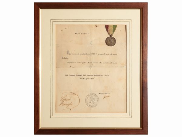 Militaria: Medaglia Milite Nazionale per la Guerra di Lombardia 1848  - Asta Due case fiorentine - Associazione Nazionale - Case d'Asta italiane