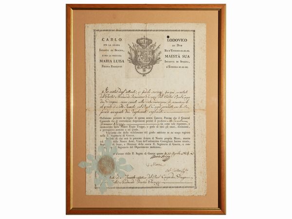 Militaria: Regno di Etruria, 1804  - Asta Due case fiorentine - Associazione Nazionale - Case d'Asta italiane