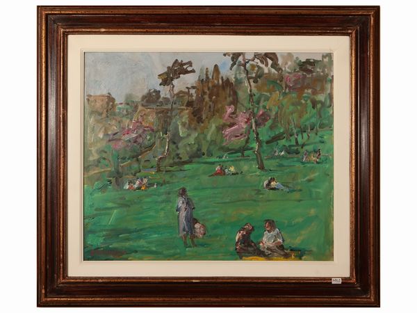 Renato Alessandrini : Veduta di parco con figure  - Asta Due case fiorentine - Associazione Nazionale - Case d'Asta italiane