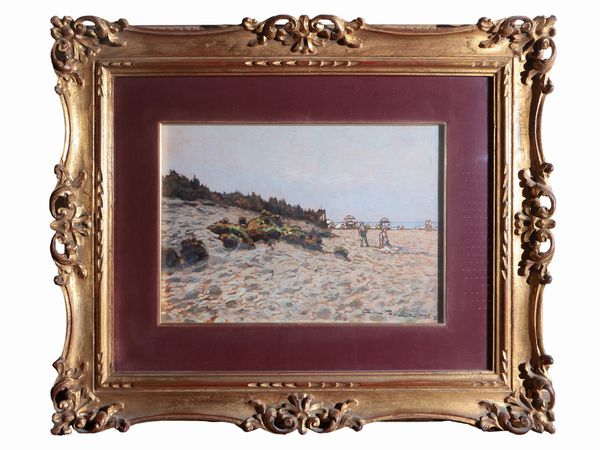 Gino Romiti : Scorcio di spiaggia 1937 XV  - Asta Due case fiorentine - Associazione Nazionale - Case d'Asta italiane