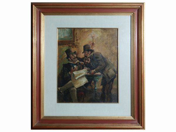 Scuola toscana della fine del XIX/inizio del XX secolo : Uomini al Caff�  - Asta Due case fiorentine - Associazione Nazionale - Case d'Asta italiane