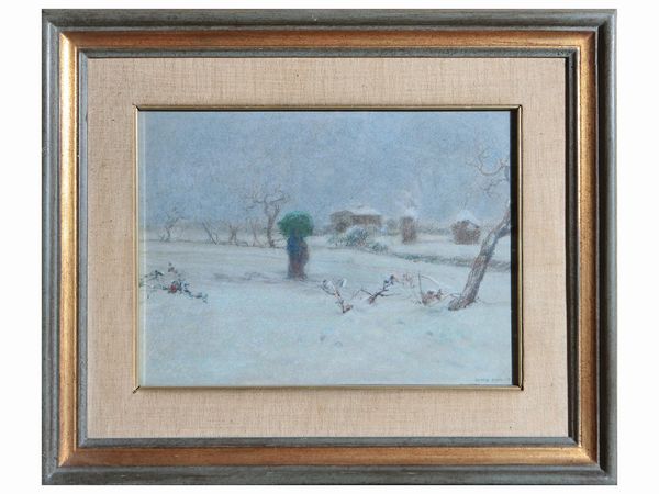Gino Romiti : Nevicata  - Asta Due case fiorentine - Associazione Nazionale - Case d'Asta italiane