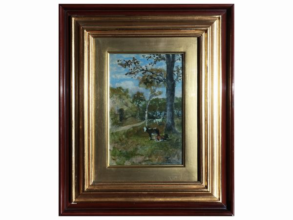 Paesaggio con armenti al pascolo  - Asta Due case fiorentine - Associazione Nazionale - Case d'Asta italiane