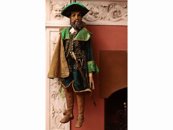 Personaggio maschile con barba e cappello a larghe falde, probabilmente uno dei Bravi manzoniani  - Asta Due case fiorentine - Associazione Nazionale - Case d'Asta italiane