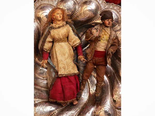 Due personaggi da presepe in legno dipinto  - Asta Due case fiorentine - Associazione Nazionale - Case d'Asta italiane