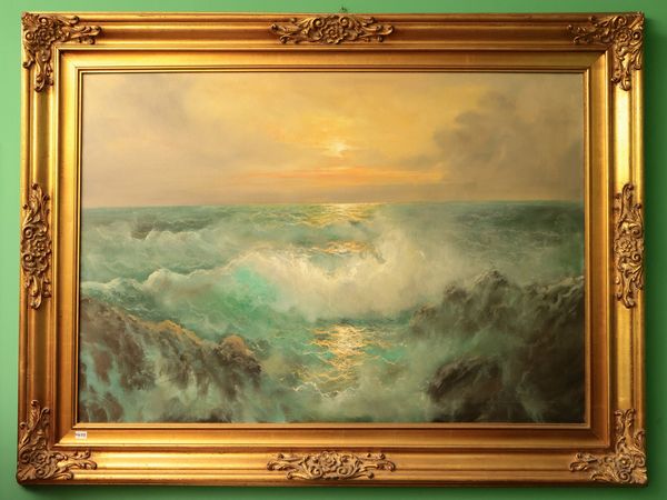 Scuola francese del XX secolo : Mareggiata al tramonto  - Asta Due case fiorentine - Associazione Nazionale - Case d'Asta italiane