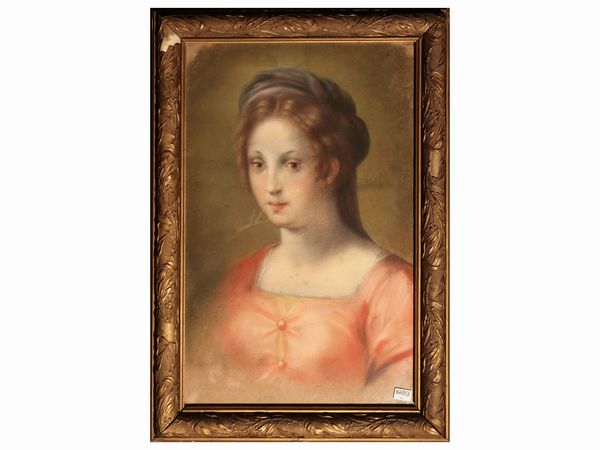 Scuola italiana dell'inizio del XX secolo : Ritratto femminile con turbante  - Asta Due case fiorentine - Associazione Nazionale - Case d'Asta italiane