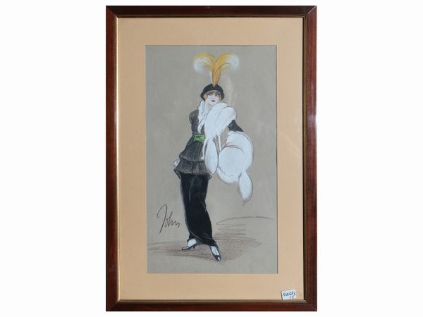 JOHN GUIDA : Due figurini di moda  - Asta Due case fiorentine - Associazione Nazionale - Case d'Asta italiane