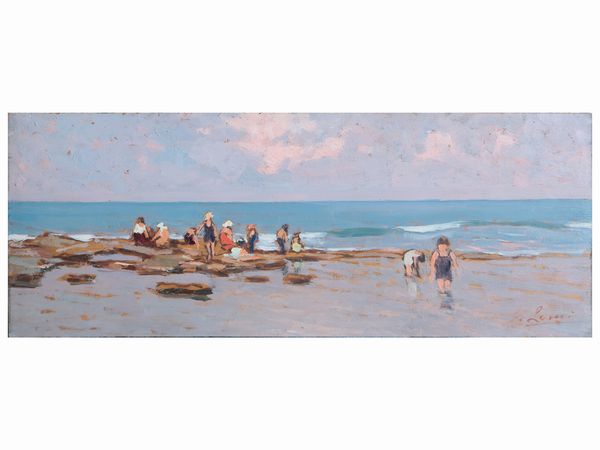 Giovanni Lomi : Bagnanti sulla spiaggia  - Asta Due case fiorentine - Associazione Nazionale - Case d'Asta italiane