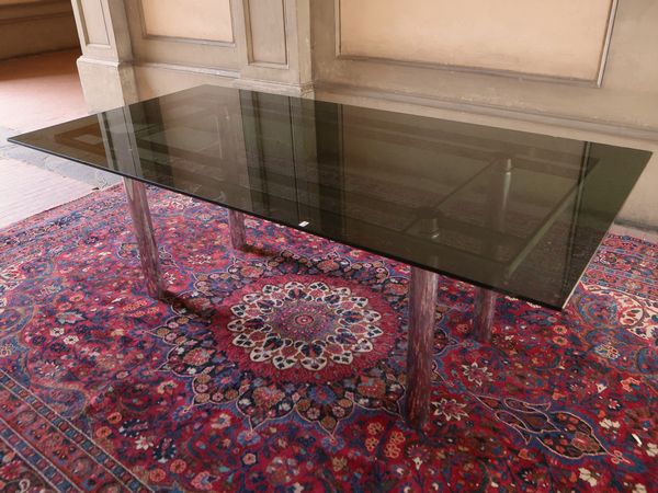Tavolo da pranzo in acciaio cromato e vetro fum�  - Asta Due case fiorentine - Associazione Nazionale - Case d'Asta italiane