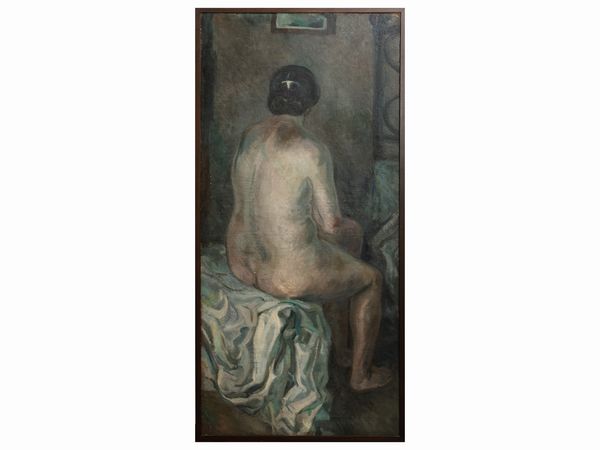 Vittorio Nomellini : Nudo femminile di spalle  - Asta Due case fiorentine - Associazione Nazionale - Case d'Asta italiane