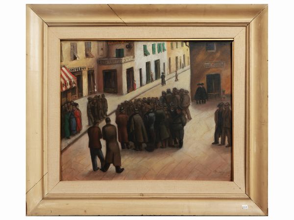 Arrigo Dreoni : Scorcio cittadino con figure  - Asta Due case fiorentine - Associazione Nazionale - Case d'Asta italiane