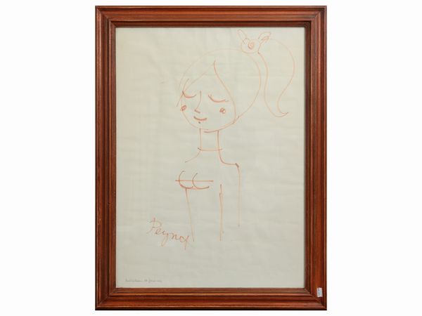 Raimond Peynet : Ritratto femminile  - Asta Due case fiorentine - Associazione Nazionale - Case d'Asta italiane