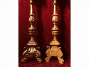 Coppia di torciere in legno intagliato e dorato  - Asta Due case fiorentine - Associazione Nazionale - Case d'Asta italiane