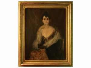 Scuola francese della fine del XIX secolo - Ritratto di giovane donna in abito da sera
