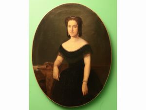 Victor Favier - Ritratto di gentildonna in abito nero e perle, 1872