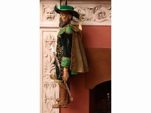 Personaggio maschile con barba e cappello a larghe falde, probabilmente uno dei Bravi manzoniani  - Asta Due case fiorentine - Associazione Nazionale - Case d'Asta italiane