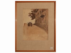 Luigi Michelacci - Scorcio di strada con due viandanti