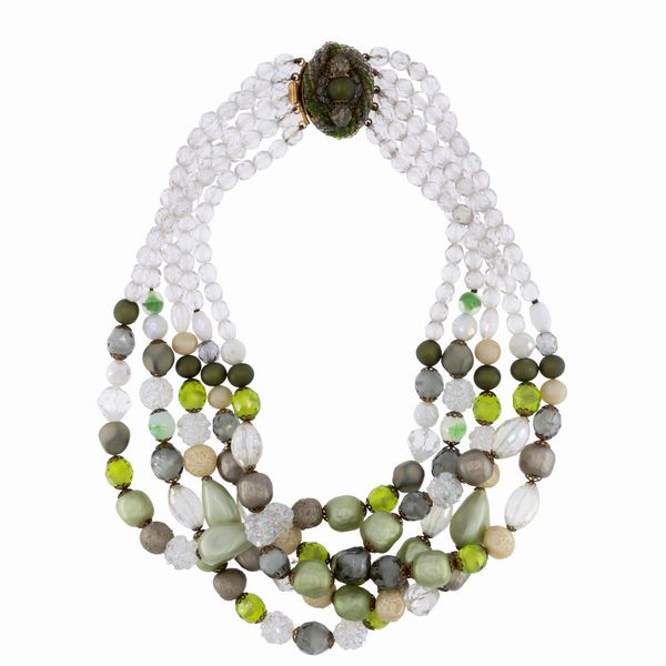 Collana bijou vintage in metallo dorato e pietre in resina colorata  - Asta Gioielli Orologi Bijoux Vintage Web Only - Associazione Nazionale - Case d'Asta italiane