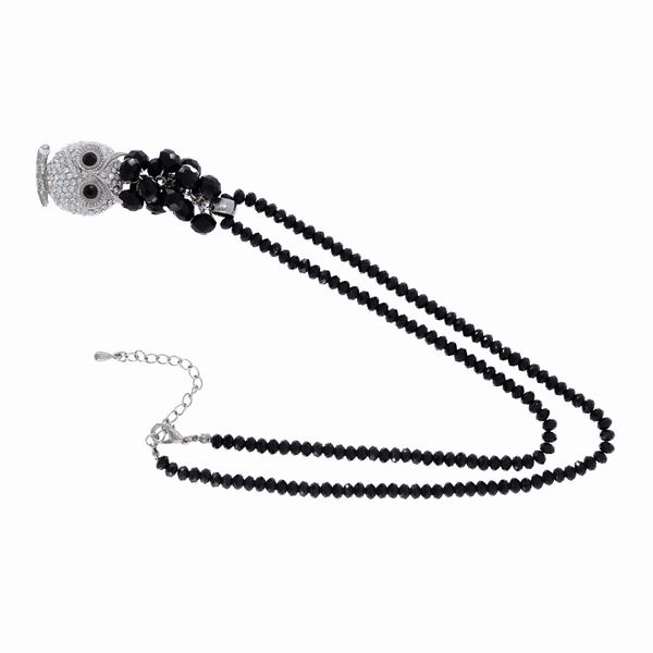 Collana bijou vintage in metallo argentato resina nera e strass  - Asta Gioielli Orologi Bijoux Vintage Web Only - Associazione Nazionale - Case d'Asta italiane