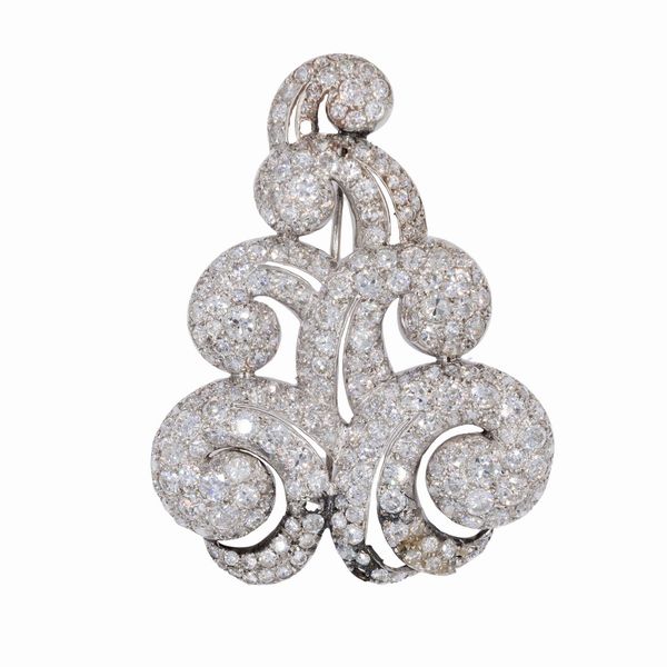 Spilla in oro bianco 18kt e diamanti  - Asta Gioielli Orologi Bijoux Vintage Web Only - Associazione Nazionale - Case d'Asta italiane