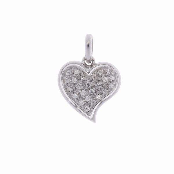 Pendente cuore in oro bianco 18kt e diamanti  - Asta Gioielli Orologi Bijoux Vintage Web Only - Associazione Nazionale - Case d'Asta italiane