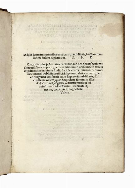 GREGORIUS NAZANZIENUS (SANTO) : Carmina ad bene, beatéque vivendum utilissima nuper e graeco in latinum ad verbum ferè tralata...  - Asta Libri, autografi e manoscritti - Associazione Nazionale - Case d'Asta italiane