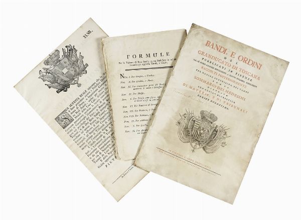 Bandi e Ordini [144 in totale] del Granducato di Toscana pubblicati in Firenze dal dì primo gennaio 1784 a tutto dicembre 1785 [...] con il Sommario dei medesimi [...].  - Asta Libri, autografi e manoscritti - Associazione Nazionale - Case d'Asta italiane