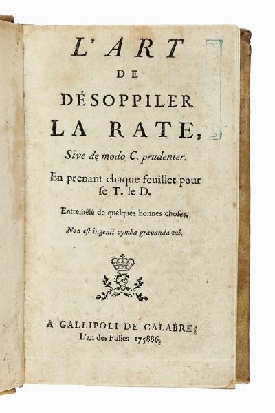 ANDRE JOSEPH PANCKOUCKE : L'art de d�soppiller la rate.  - Asta Libri, autografi e manoscritti - Associazione Nazionale - Case d'Asta italiane